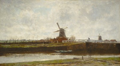 Ansicht der Mühle und Brücke am Noordwest Buitensingel in Den Haag von Jacob Henricus or Hendricus Maris